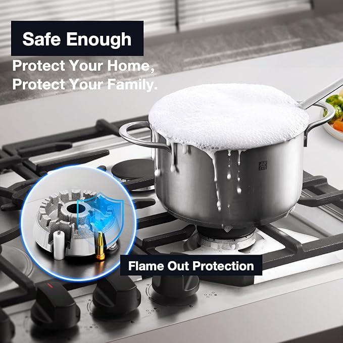 ROBAM 30" Gas Cooktop G513 with 5 Made in Italy Brass Burners, Built-in NG/LPG Convertible Gas Stove, 20,000 BTUs Power Burner, Flameout Protection