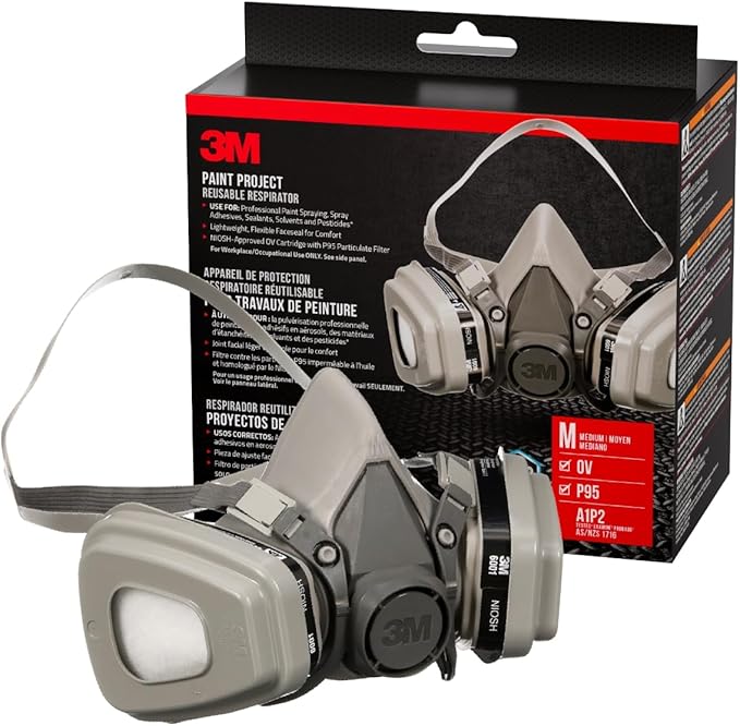 3M P95/OV Paint Project Reusable Respirator 6211, Medium Size, NIOSH-APPROVED Organic Vapor Cartridge & P95 Rated Filters, Lightweight, Flexible, Thermoplastic Faceseal For Comfort (6211P1-DC)