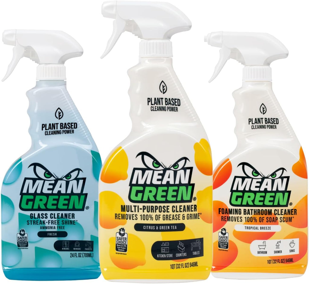 Mean Green Non-Contentrate Ready-to-use - All in one plant based cleaning power solution- Multipurpose, Bathroom & Glass Cleaner - Ultimate Value Bundle 3ct