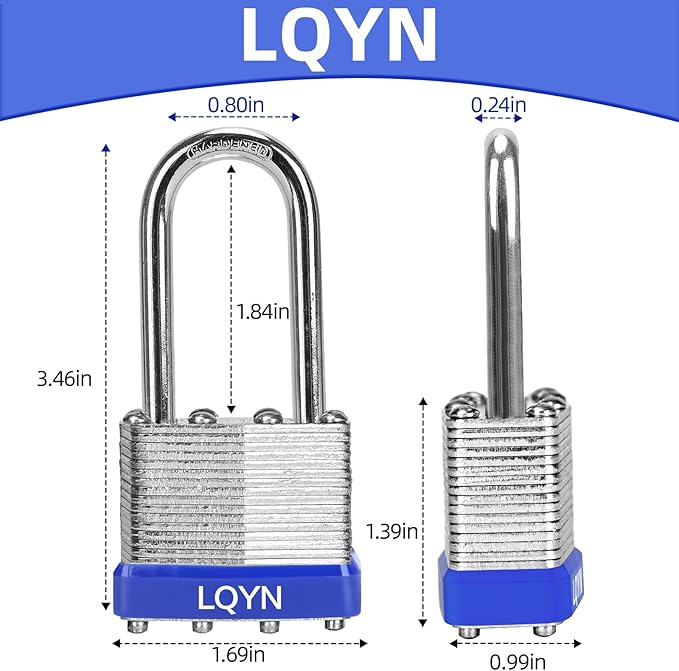 Padlocks with Same Key, LQYN 24 Pcs Laminated Keyed Padlock (1-9/16", 40mm), Keyed Alike Locks, Long Shackle, for Storage Locker, Hasp Latch, Toolbox, Sheds