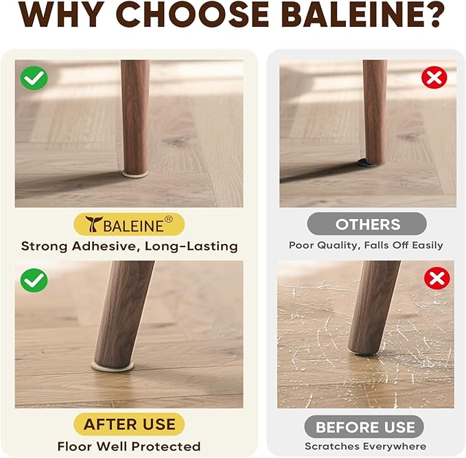 BALEINE 141PCS Felt Furniture Pads, Multi-Size Felt Pads for Chair Legs, Tables, Beds, Scratch-Reducing Floor Protectors for Hardwood Floors, Tile, Vinyl, and Laminate (141PCS, Beige)