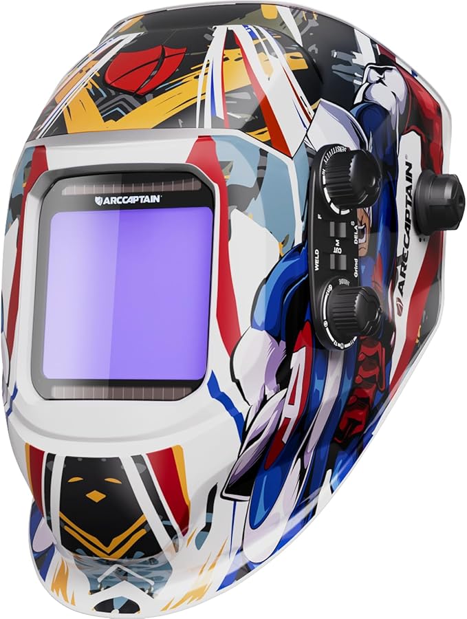 ARCCAPTAIN Auto Darkening Welding Helmet, 3.94"X3.66" Large Viewing Screen True Color Welding Hood with 4 Arc Sensor Solar Powered, Wide Shade 4-5/5-9/9-13 Welding Mask (Captain Metal)