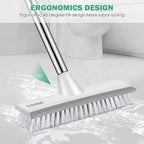 SetSail Floor Scrub Brush with 51-Inch Long Adjustable Handle 2 in 1 Scrape Brush Stiff Bristle Floor Scrubber for Cleaning Shower Bathroom Garage Kitchen Wall Deck Tub Tile, 2 Pack (Grey White)