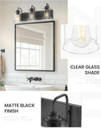 zeyu Black Bathroom Vanity Light, 20.5 Inch Bathroom Light Fixtures Over Mirror, 3-Light Modern Wall Sconces with Clear Glass Shade, ZSL72B-3W BK