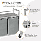 Laundry Hamper, Laundry Basket, Laundry Sorter with 3 Removable Bags, Clothes Basket with 3 Compartments, Wheels, Shelf for Laundry Room Bathroom Bedroom (2 Bags-Gray)