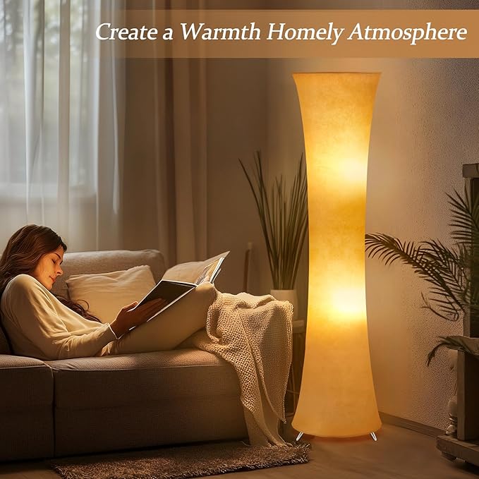 GyroVu 46" Modern Floor Lamps for Living Room, LED Column Standing Floor Lamp with 3 Color Temperature Adjustable & Fabric Lampshade for Corner, Bedroom, Office & Kid's Room - Bulbs Included