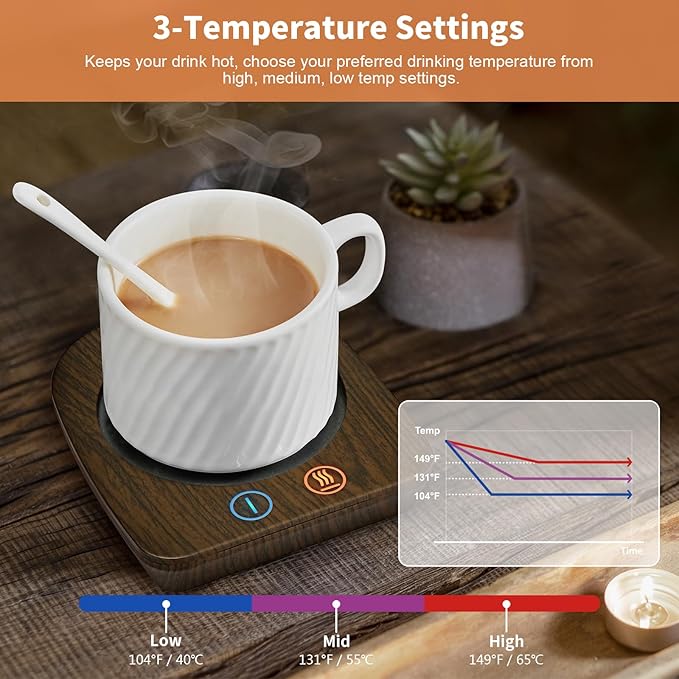 VOBAGA Imitation Wood Grain Coffee Cup Warmer & Mug Warmer for Desk, Electric Cup Beverage Warmer Plate with 3 Temperature Settings for Tea, Cocoa, Milk with Auto Shut Off After 4 Hours, for Gifts
