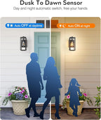 VIANIS Dusk to Dawn Outdoor Wall Lighting, Exterior Waterproof Wall Sconce Light Fixtures, Black Outside Porch Lights with Toughened Glass Shade, Anti-Rust Wall Mount Lantern for Garage 2Pcs