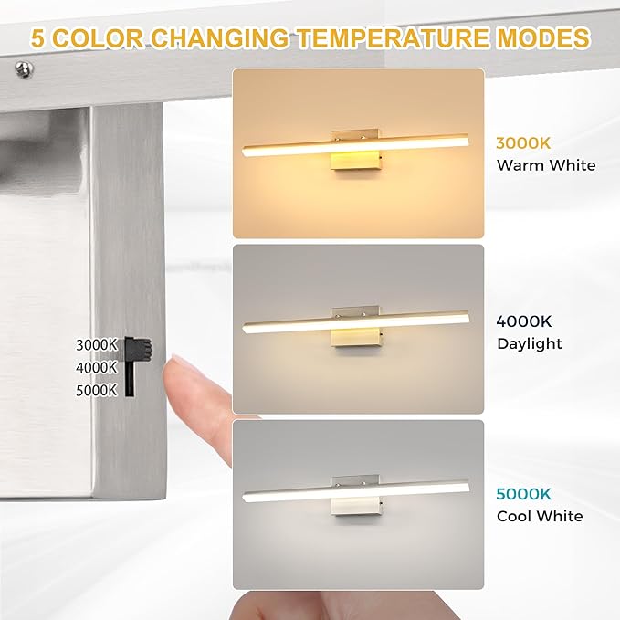 L LOHAS LED 31.5-Inch Bathroom Vanity Light Bar Over Mirror, Brushed Nickel Modern Bathroom Light Fixtures, 3CCT Adjustable LED Vanity Lights for Living Room Wall