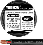 10ft 10/4 10 AWG Portable Power Cable (4 Conductor) - SJOOW 300V 10 Gauge Electric Wire for Motor Leads, Portable Lights, Battery Chargers and Machinery - 4 Conductor - 10 Feet Electrical Cord