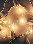 25 Pack C9 Replacement Bulbs, 7W Incandescent Clear Night Light Bulbs for Outdoor String Lights, Clear Christmas Bulbs for Porch, Patio, Garden, Wedding Decor, Warm White, E17 Intermediate Base