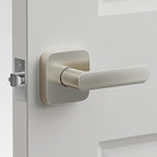 ULTRALOQ Passage Lever Door Handle, Reversible Handle No Lock for Interior or Exterior Door, Closet, Hallway, Adjustable Latch Backset, IP65 Waterproof, Satin Nickel, Zinc Alloy