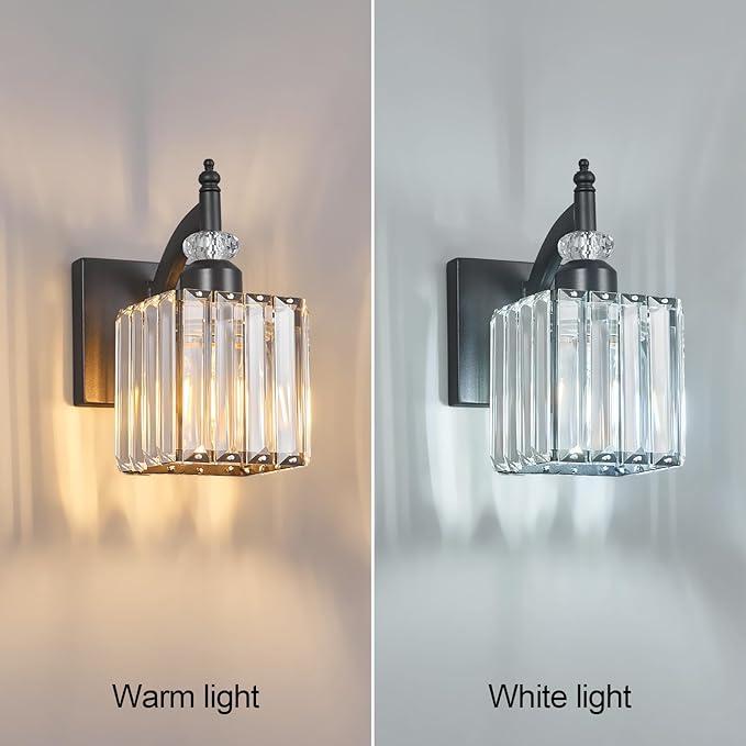 Modern Wall Sconces Set of Two Black Wall Sconces Indoor Wall Lamp Crystal Wall Light Wall Mounted Room Sconce Wall Lighting Bathroom Vanity Light Fixtures