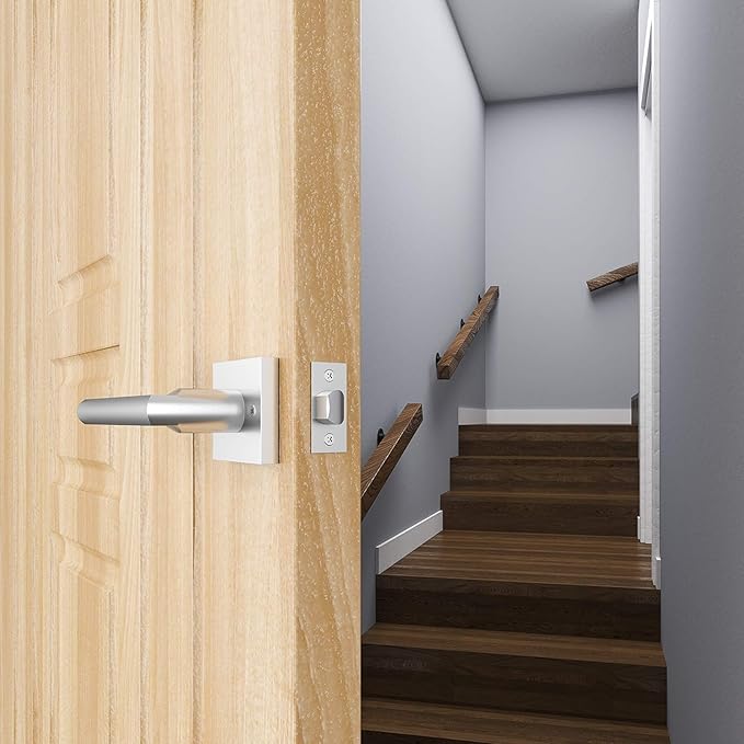 HOSOM 6 Pack Interior Door Levers Passage Door Handles Heavy Duty No Locking Door Handle Set for Hallway, Closet Doors, Satin Nickel Finished with Square Plate