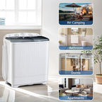 Sportpulse 22lbs Compact Mini Twin Tub Washing Machine with Drying Rack, 13lbs Portable Laundry Washer and 9lbs Spinner, Convenient and Efficient for Dorms, Apartment (Black, 22lbs)