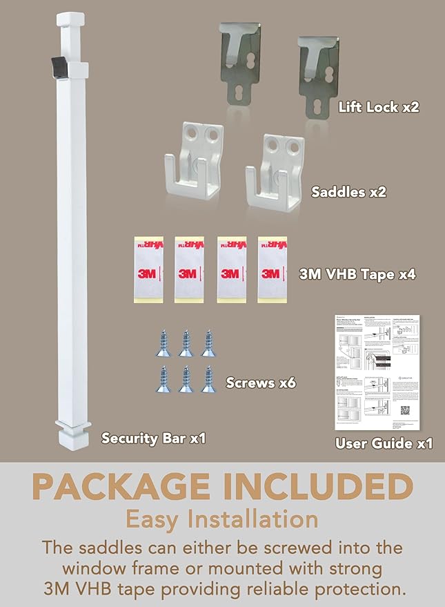 Greatim GT-DB004 Patio Door and Window Security Bar, Safety Bars for Windows, Childproof, Locking System, Anti-Lift Lock, Vertical Bar, Sliding Glass Doors/Window Lock, Adjustable (15.7~26.75 inch)
