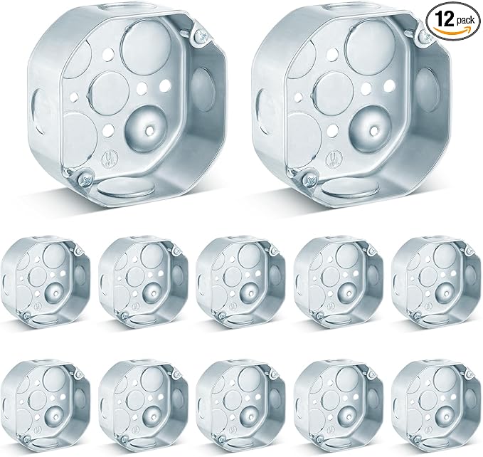 12 Pcs Electrical Box Junction Box Galvanized Steel Metal Electrical Boxes, 1/2'' and 3/4'' Knockouts, Drawn Construction, Silver (4 x 1-1/2 Inch,Classic)