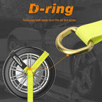 Adjustable Vehicle Tie Down Kit with Flat Hook Heavy Duty-Break Strength 10,000 lbs-Working Load 3333 lbs-2" x 10' Lasso Ratchet Straps for Car, Truck, UTV(Classic Yellow)