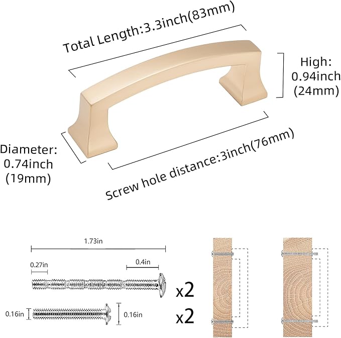 COTYKILEY 10 Pack 3 Inch(76mm) Champagne Bronze Cabinet Handles Gold Kitchen Cabinet Pulls Cabinet Door Handles Kitchen Cabinet Hardware Cupboard Drawer Pulls Dresser Handles