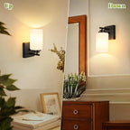 Set of 2 Wall Sconces for Bathroom, Modern Vanity Light Fixtures, Matte Black Wall Mount Lighting Lanterns, Farmhouse Wall Lights with White Glass Shade for Bedroom Living Room Mirror Hallway Kitchen