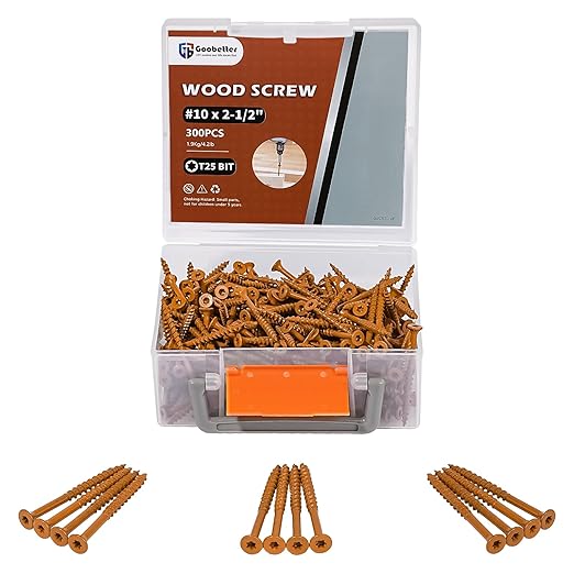 Wood Screws 2-1/2 Inch, Deck Screws #10 x 2-1/2", 300 PCS, Rust Resistant, Epoxy Coated, Outdoor Decking Screws, Torx/Star Drive Head, T25 Star Bit Included, Brown