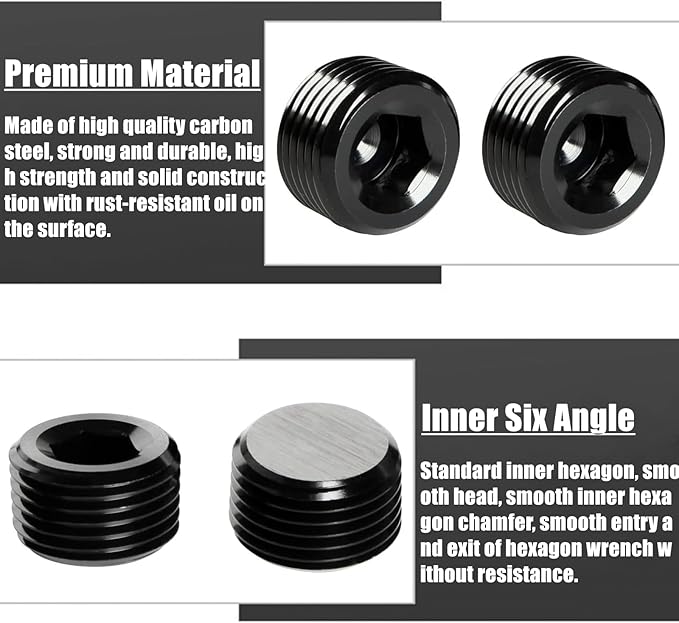 70 Pcs Black Carbon Steel Pipe Plug Fitting, 5 Sizes 1/8" 1/4" 3/8" 1/2" 3/4" NPT Male Internal Hex Thread Socket Pipe Plug Fitting Assortment Kit