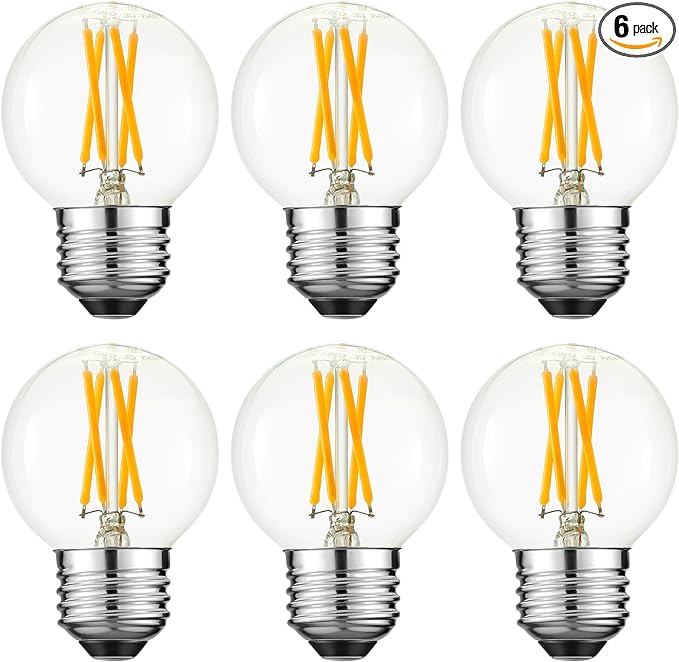 Arberlic G16.5 Light Bulb LED,4W E26 LED Bulb dimmable Equivalent E26 40 watt Light Bulb,Warm White 2700K,400lm,CRI85+,AC120V,Edison Style,Clear Glass,Flicker Free,Pack of 6