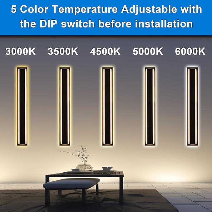 MELUCEE 2 Pack 48 Inch Outside Wall Lights for House 5 Color Dimmable Modern Long Strip LED Outdoor Wall Lights Fixture Black Linear Exterior Sconce Wall Mount Lighting for Balcony Porch Garage Stair