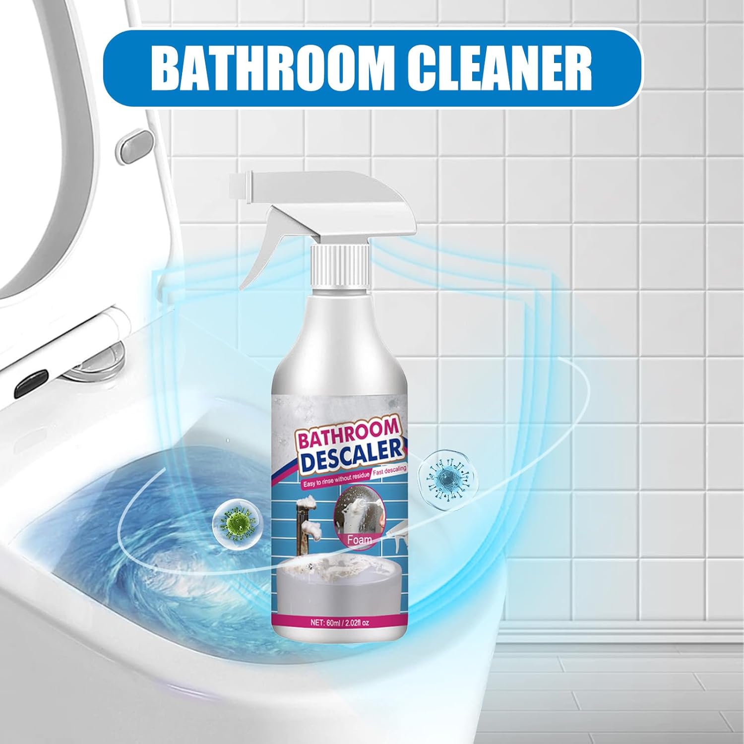 NBDIB 2PC Bathroom Descaler Foam Cleaner Spray,Stubborn Stains Cleaner,2025 Upgraded Bathroom Descaler Spray,All Purpose Rinse Cleaning Foam for Toilet, Bathtub, Tile, Glass, Sink