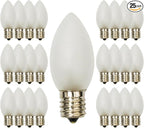 25 Pack C9 Frosted White Christmas Light Bulbs,C9 Incandescent Glass Bulbs for Outdoor Indoor String Light,C9/E17 Candelabra Base 7 Watt Great for Night Light and Christmas Decorations