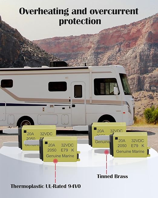 20A Low Profile Mini Fuse Kit– Automotive 20A ATM Manual Reset Circuit Breaker Fuses for Boat, RV, Car, Truck, DC 12V/32V 20 Amp Manual Resettable Blade Assortment Kit with Resettable Fuses