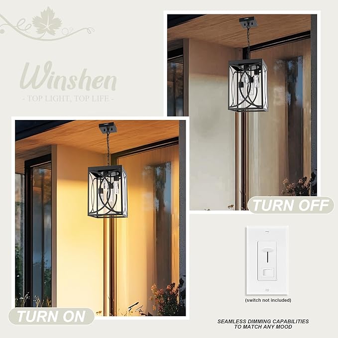 4-Lights LED Large 5CCT Outdoor Pendant Lights, Black Hanging Porch Lighting Fixture Build-in LED Chips with Clear Glass, Exterior Lantern Chandelier Ceiling Mount for Front Door Patio Garden