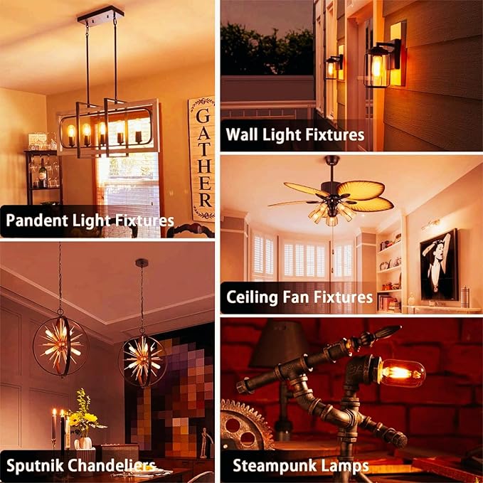 3.2 Inch 2200K Amber White E26 LED Bulb 60 Watt Equal, AC 120V 600LM Edison Bulbs Dimmable, 6W T10 T30 Tubular Filament Light Bulbs Glass for Fan Pendant Wall Light, UL Listed-4 Pack