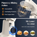 Stand Mixer, 6.5QT 10-Speed Tilt-Head Electric Stand Mixer, 3-In-1 Kitchen Mixer with Bowl, Dough Hook, Whisk and Beater, Food Mixer for Baking, Cake and Most Home Cooks, Beige