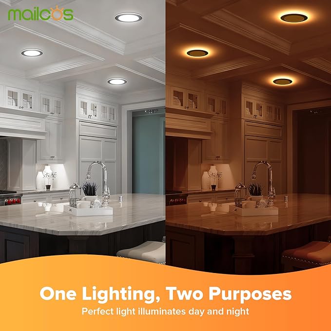 MAILCOS 12 Pack Black 6 Inch 5CCT LED Recessed Ceiling Light with Night Light, 2700K-5000K Selectable, Ultra-Thin Lighting, 12W=110W, 1050LM, Dimmable Canless Wafer Downlight ETL Certificated