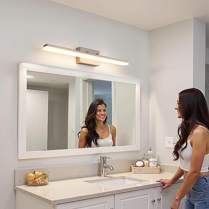 L LOHAS LED 31.5-Inch Bathroom Vanity Light Bar Over Mirror, Brushed Nickel Modern Bathroom Light Fixtures, 3CCT Adjustable LED Vanity Lights for Living Room Wall