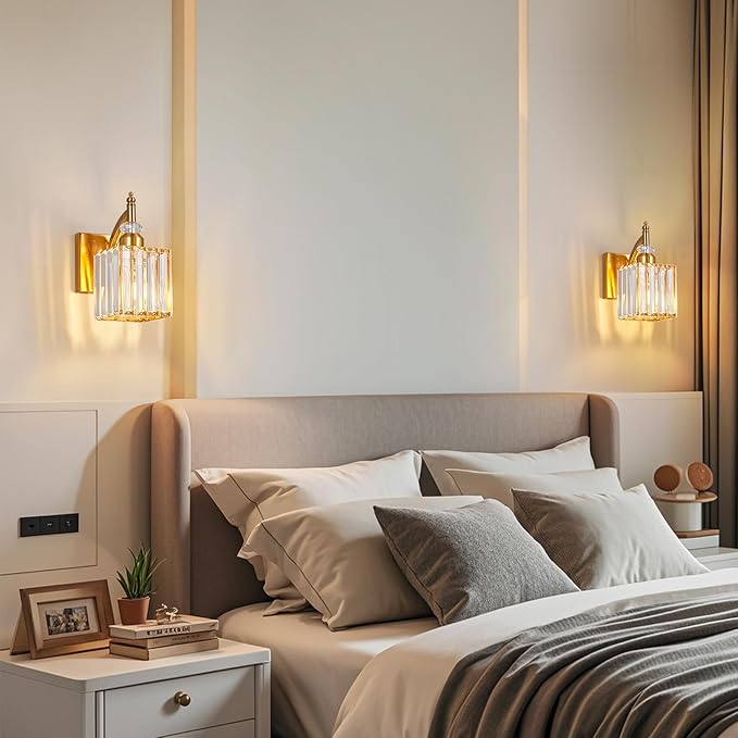 Modern Wall Sconces Set of Two Gold Wall Sconces Indoor Wall Lamp Crystal Wall Light Wall Mounted Room Sconce Wall Lighting Bathroom Vanity Light Fixtures