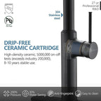 Brass Matte Black Kitchen Faucets, Brass 22 inch Commercial High Arc Single Handle Kitchen Faucets for Pull Down Sprayer Modern Spring with Deck Plate