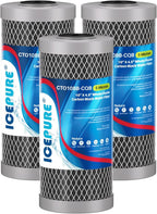 ICEPURE 5 Micron 4.5" x 10" CTO10BB-CQB Whole House Water Filter Upgraded Coconut Shell Activated Carbon Lead Removal Water Filter Replacement for Home, 3PACK