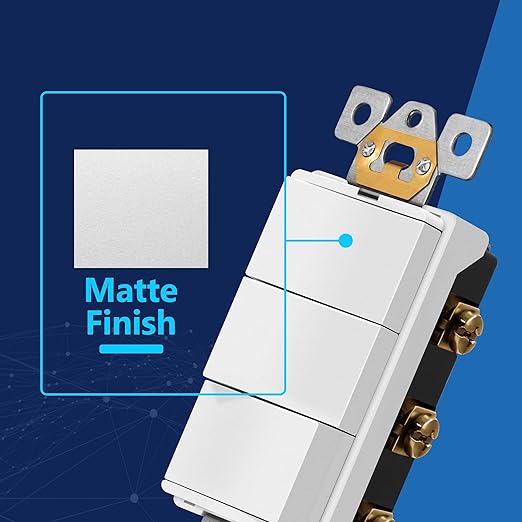 LIDER Matte Finish Lighted Triple Switch with Screwless Wall Plate, Combination Frameless Decorator Switch with Locator Light, Ground Terminal Single Pole, 15A 120V, UL Listed, White, 2 Pack