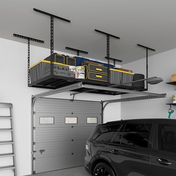 3X6FT Overhead Garage Storage Rack, 22"-48" Height Adjustable Garage Ceiling Storage Racks, Heavy Duty Metal Overhead Storage Organizer System, 450LBS Weight Capacity