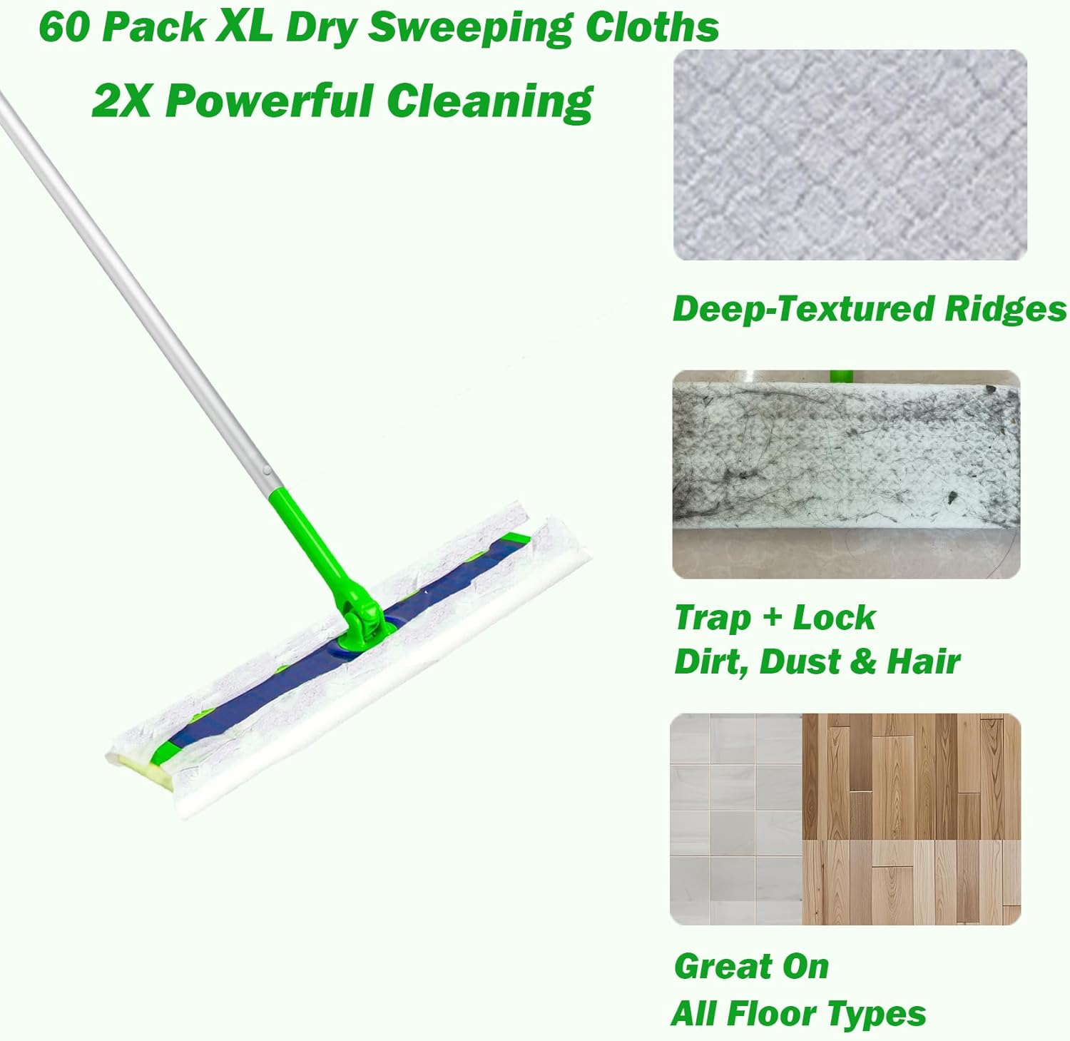 XL Dry Sweeping Cloth Refills for Swiffer Sweeper X-Large Mop, XL Disposable Dry Pads Refills, Pet Hair Dust Heavy Duty Dry Floor Cloth Refills for Floor Sweeping and Cleaning, 60 Count