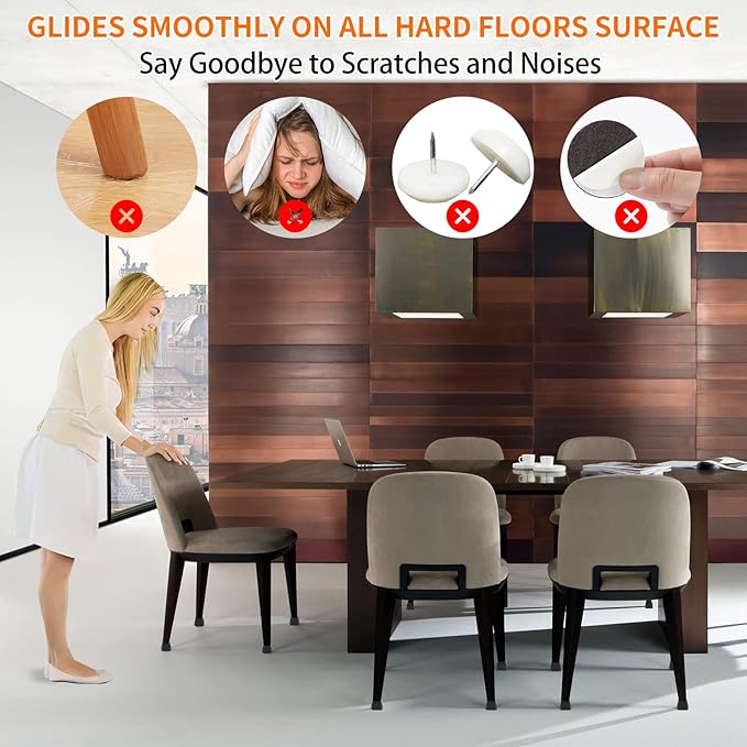 Ezprotekt 8 Pcs Rectangle Black Silicone Chair Leg Floor Protectors with Felt, Rectangle Chair Leg Caps, Furniture Leg Covers Cups for Chair Table Desk (Fit L :1.3-1.7", W: 0.9-1.2")