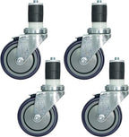 MySit 4 inch Work Table Caster Wheels for Commercial Kitchen Prep Tables, Expanding Stem Casters Set of 4 with Locking Brakes Fit Both 1-1/2" and 1-5/8" Leg Tube Adapter for Stainless Steel Worktable