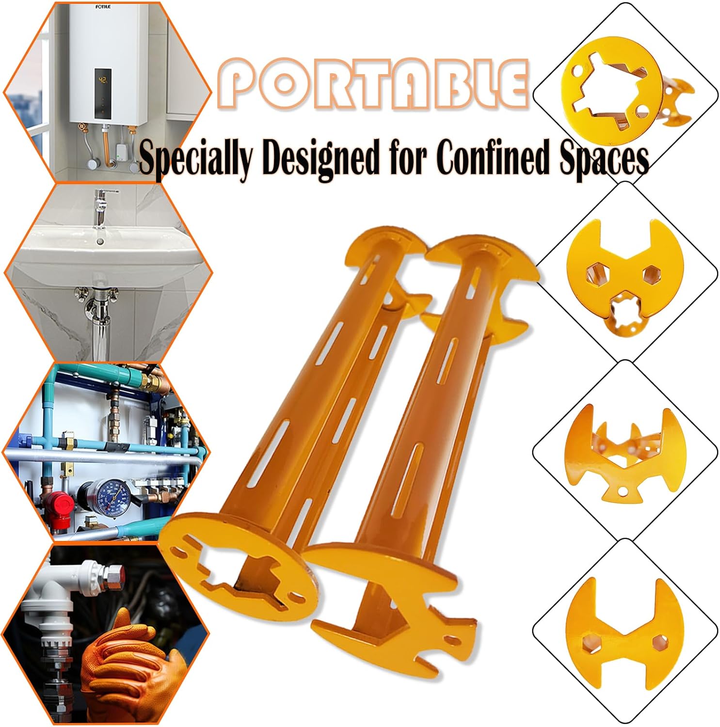 11 Sizes Four-Jaw Hex Basin Wrench with Dual Head Kitchen Sin| Drain Under Faucet Wrench for Multifunctional Plumbers Tool Bathroom Home Tight Spaces