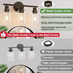 3-Light Bathroom Light Fixtures, Brown and Gold Bathroom Wall Lights, Modern Vanity Light with Clear Glass Shade, Bathroom Wall Lamp for Mirror Hallway Cabinet