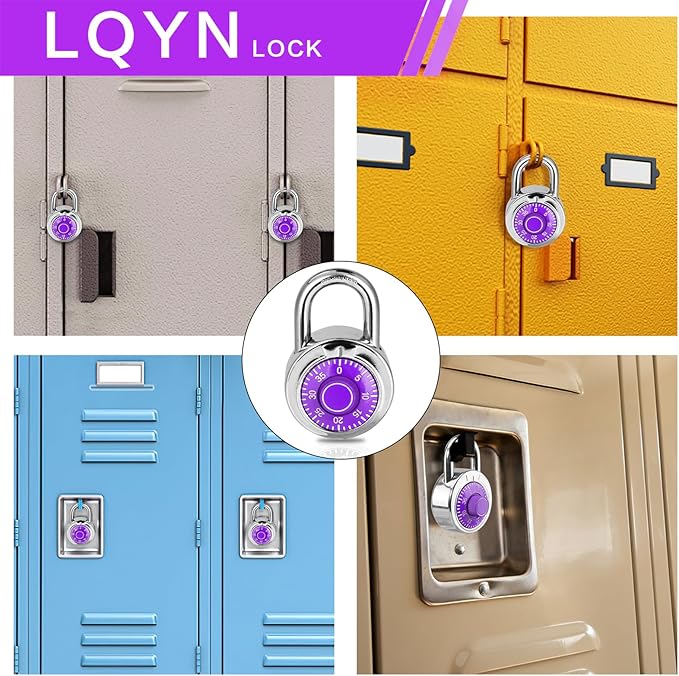 Combination Lock, LQYN Standard Dial Combination Lock, Pack of 100; Purple Turnplate, 2 in. Wide, Fixed Three Digital Combination, for School, Gym & Locker, Toolbox, Gate