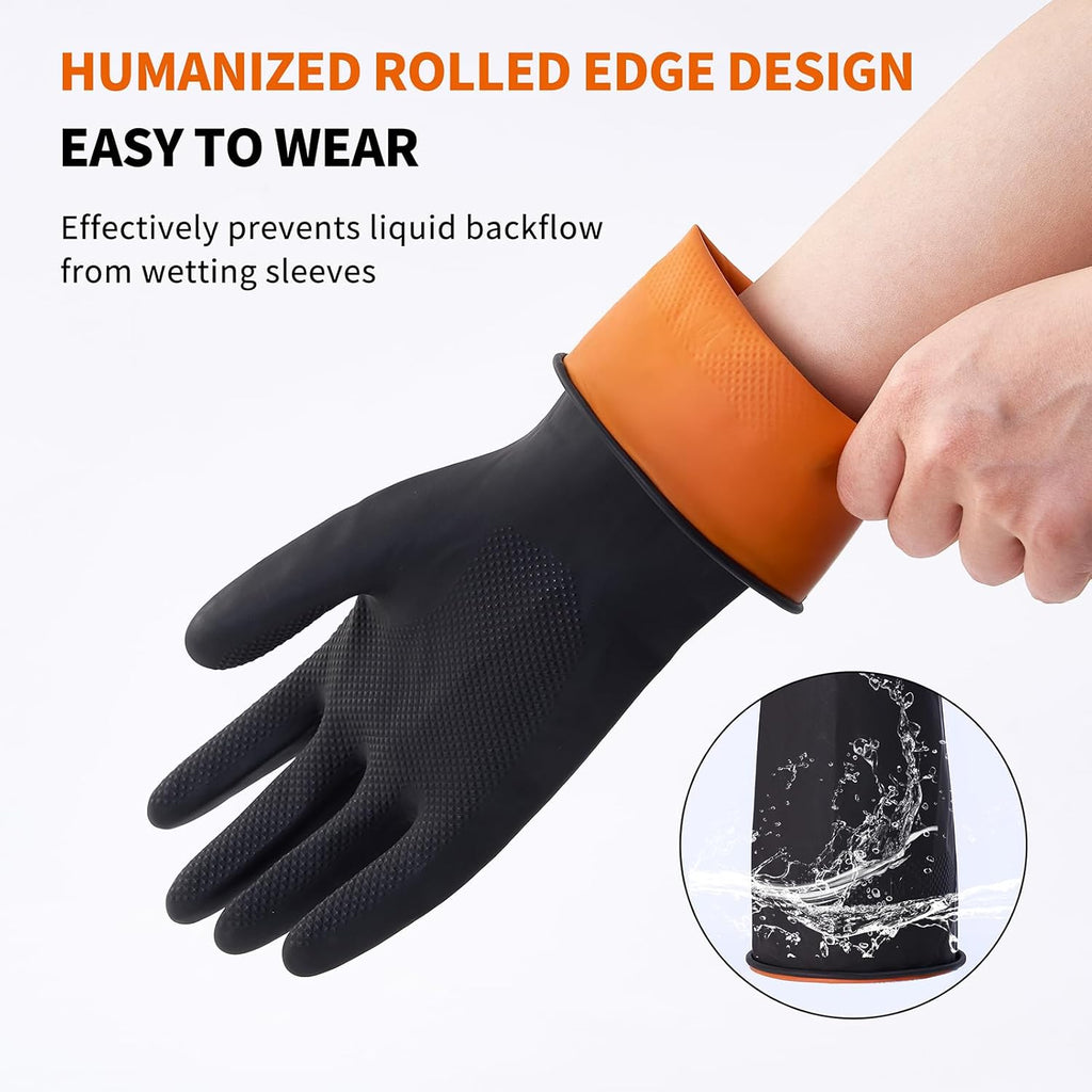 Bamllum 4 Pairs Black Rubber Dishwashing Gloves - Reusable Cleaning Gloves for Kitchen, Household, Anti-Slip, Flexible & Long-Lasting (Small)