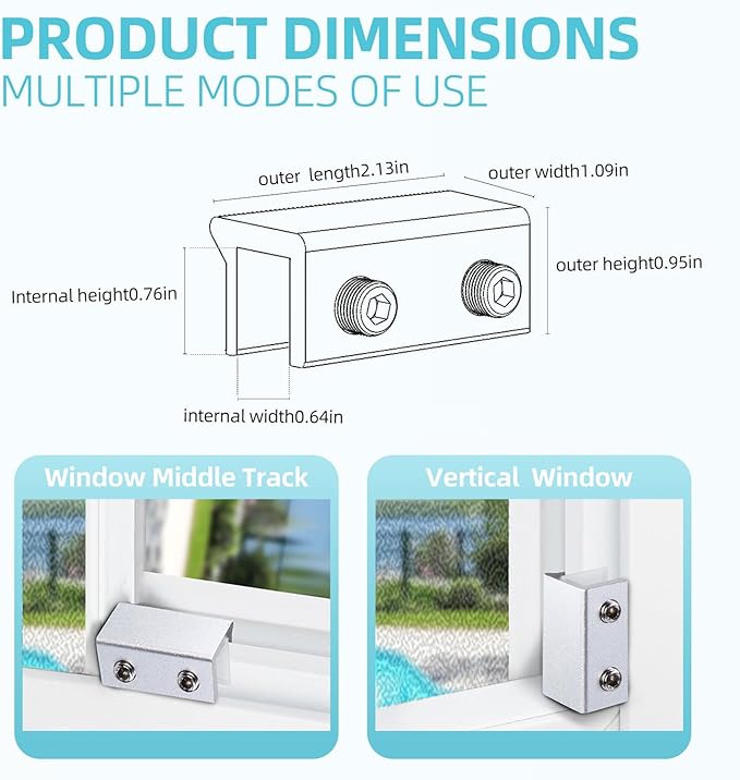 Window Locks 4 Sets Sliding Window Lock with Key for Vertical Horizontal Sliding Windows Doors Adjustable Aluminum Window Stop for Up and Down Home,Bedroom,Office(Silver Large)