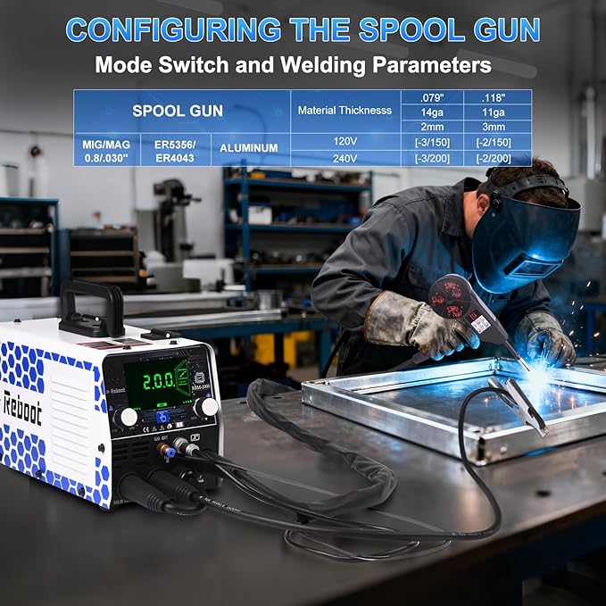 Reboot RBM2000 5-in-1 Welder 120V/240V with Spool Gun - 2025 Upgrade Complete Kit for Aluminum Welding, Steel, Metal Finishing, MIG, Flux Core, Lift TIG, Stick Welding Machine